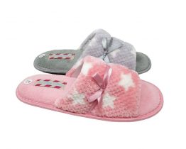 Ladies Star Open Toe Mule Slippers UK Sizes 3 to 8, Grey and Pink Peep Toe